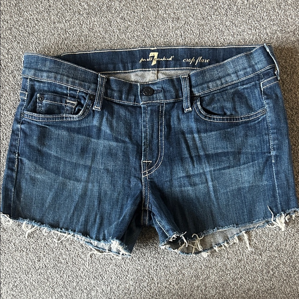 7 For All Mankind Distressed Blue Denim Shorts